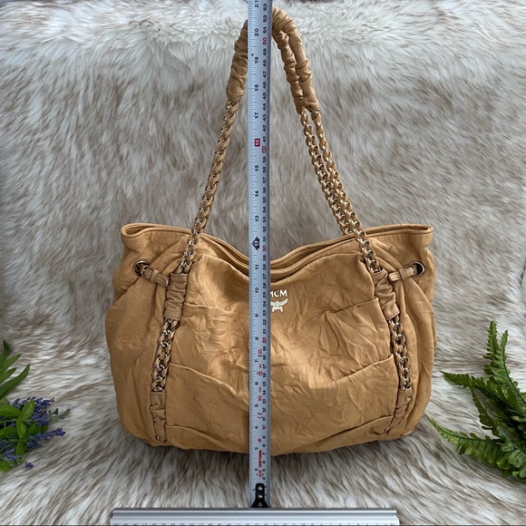 MCM Distressed Gold Chain Leather Tote - Picture 15 of 16